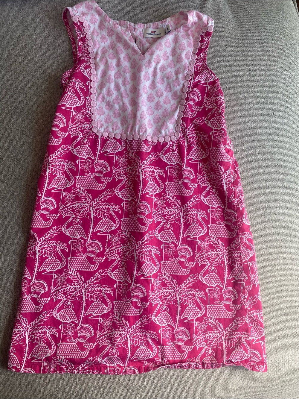 Vineyard Vines Pink and White Palm Print Girls Dress